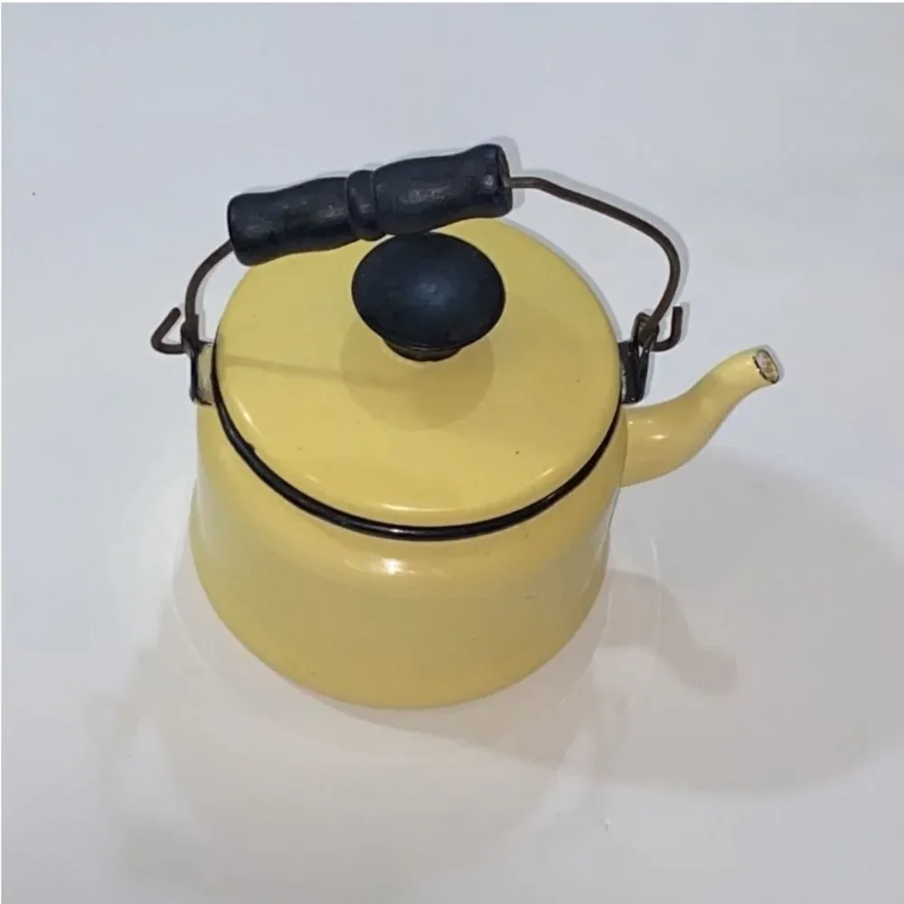 Vintage Yellow Teapot with Black Accents